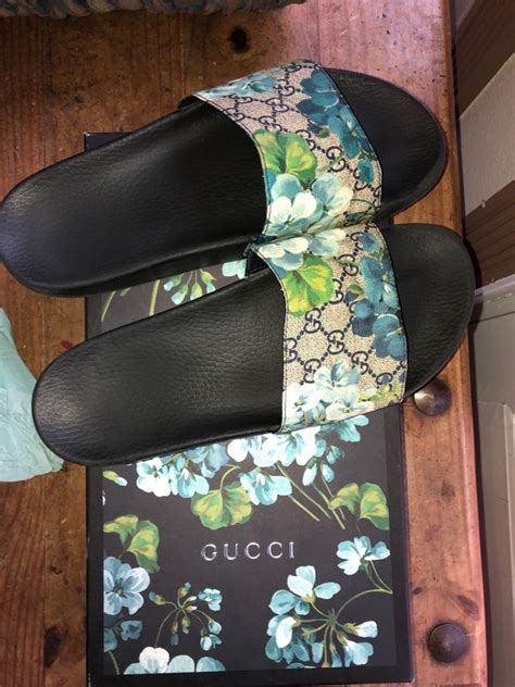 blue gucci slides|blue Gucci slides flower.